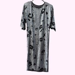 Ann Rjian for Kenar Silk Hand Beaded Leopard Shear Sheath Dress 🖤 Vintage 80s